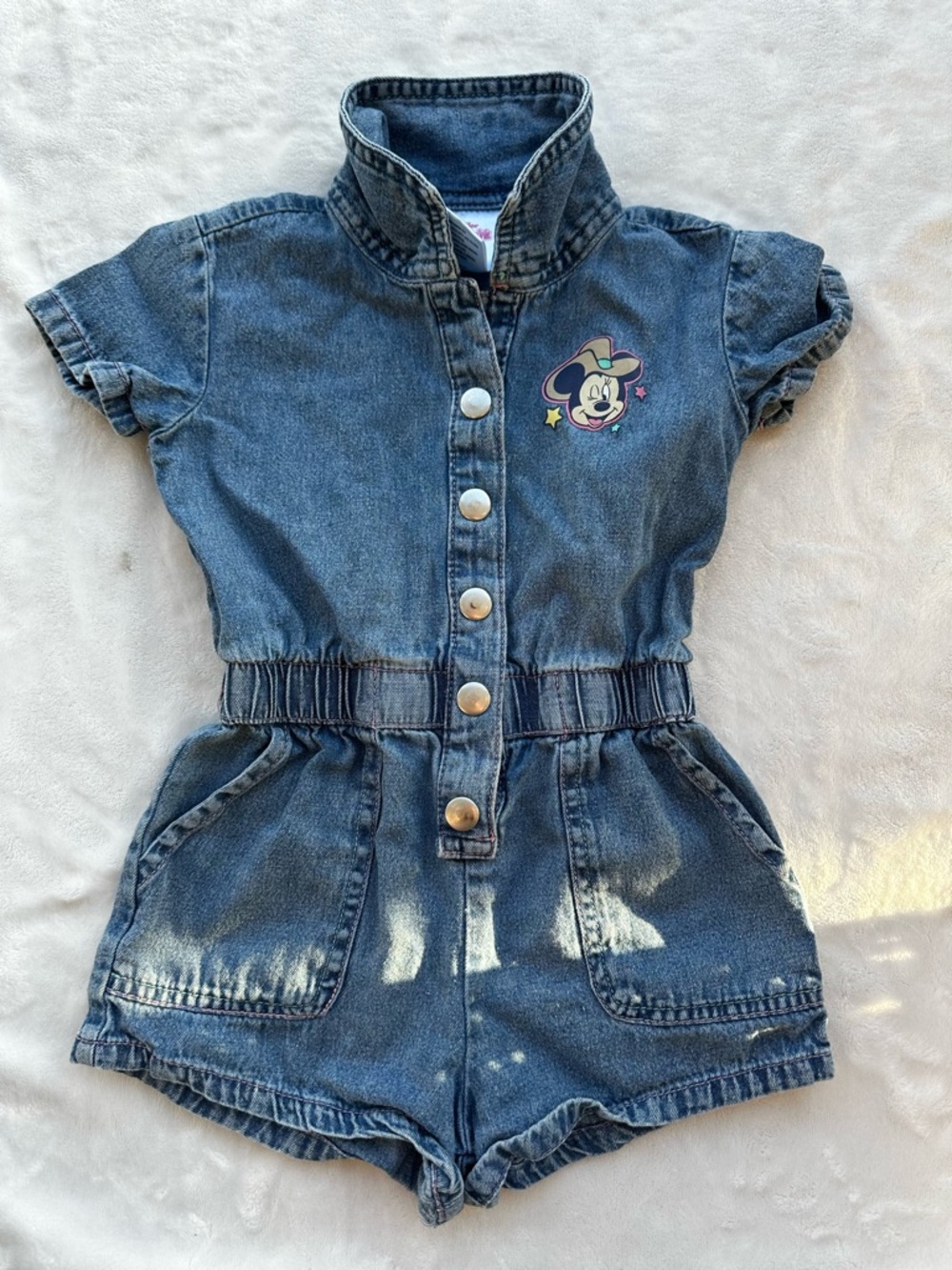 Disney Denim Romper with Minnie Patch - Blue
